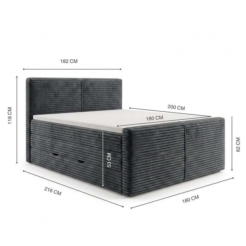 Sängpaket Kontinentalsäng Sorvin 180x200 cm med Lyftförvaring - Grafitgrå/Mörkgrå - Möbler - Sovrum - Sängar - Kontinentalsängar
