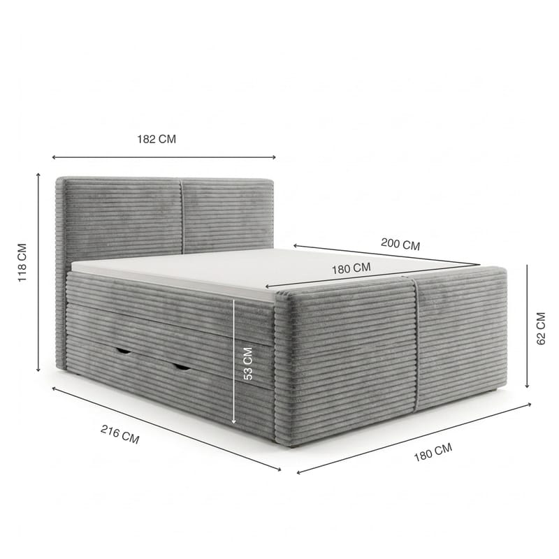 Sängpaket Kontinentalsäng Sorvin 180x200 cm med Lyftförvaring - Ljusgrå - Möbler - Sovrum - Sängar - Kontinentalsängar