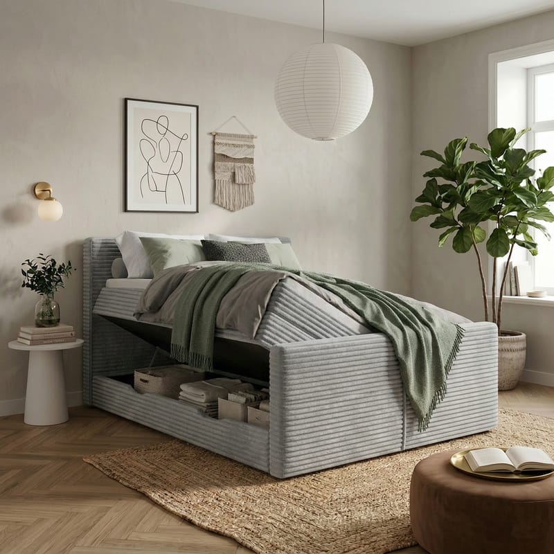 Sängpaket Kontinentalsäng Sorvin 180x200 cm med Lyftförvaring - Ljusgrå - Möbler - Sovrum - Sängar - Kontinentalsängar