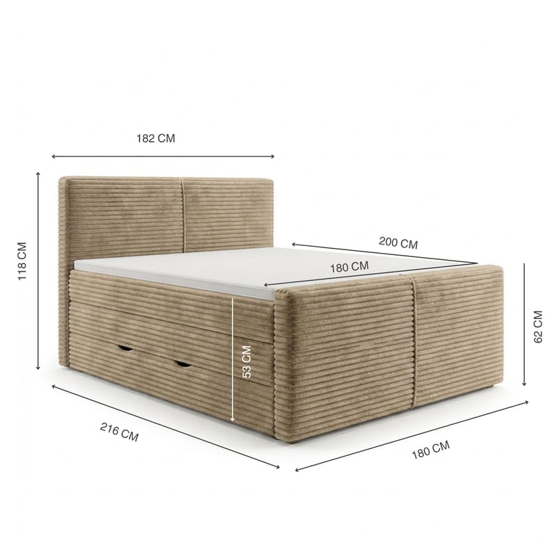 Sängpaket Kontinentalsäng Sorvin 180x200 cm med Lyftförvaring - Varm beige - Möbler - Sovrum - Sängar - Kontinentalsängar