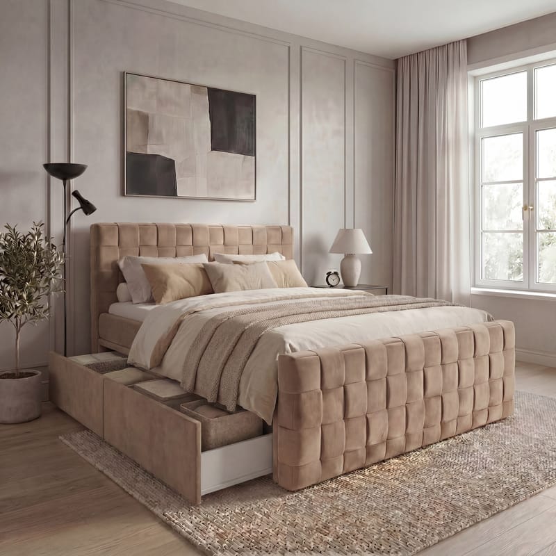 Sängpaket Kontinentalsäng Tyrosen 160x200 cm med Lådförvaring - kamel - Möbler - Sovrum - Sängar - Kontinentalsängar