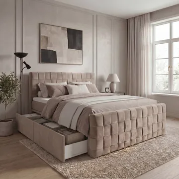 Sängpaket Kontinentalsäng Tyrosen 160x200 cm med Lådförvaring - Varm beige - Möbler - Sovrum - Sängar - Kontinentalsängar