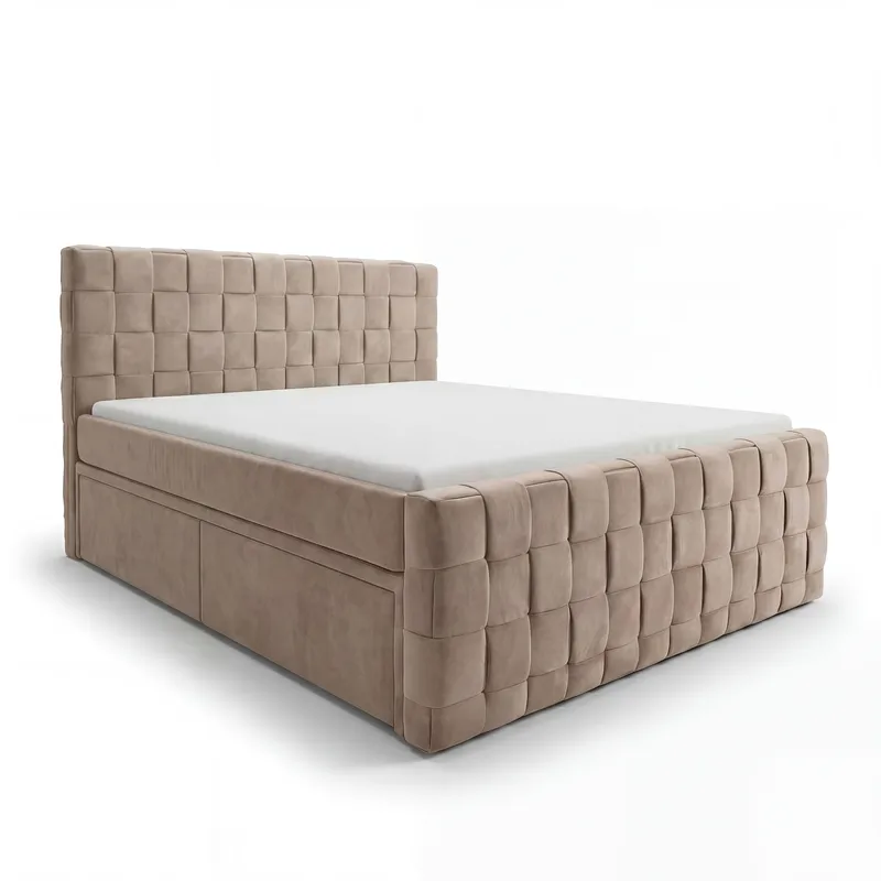 Sängpaket Kontinentalsäng Tyrosen 160x200 cm med Lådförvaring, Varm beige