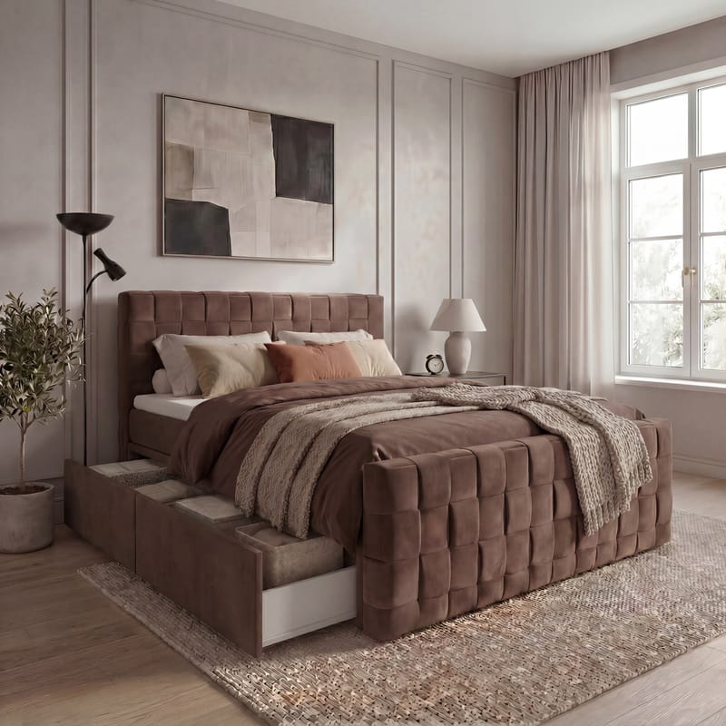 Sängpaket Kontinentalsäng Tyrosen 180x200 cm med Lådförvaring - chokladbrun - Möbler - Sovrum - Sängar - Kontinentalsängar