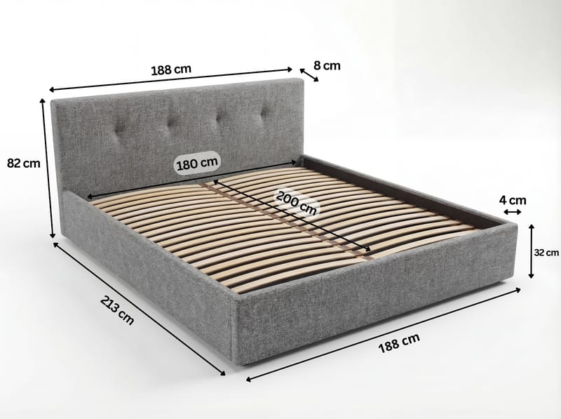 Sängram Deylinor 180x200 cm med Lyftförvaring - grå - Möbler - Sovrum - Sängar - Sängar med förvaring