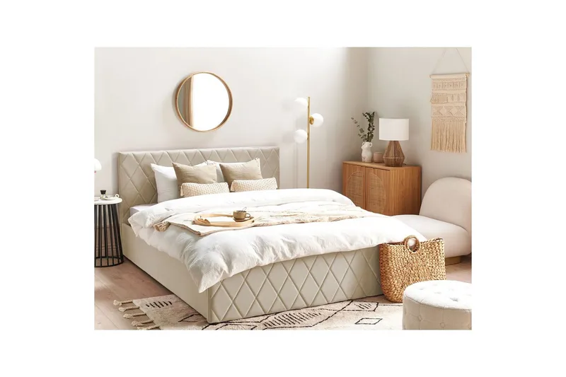 Sängram Säng med förvaring Rochefort Beige 160x200 - Möbler - Sovrum - Sängram & sängstomme