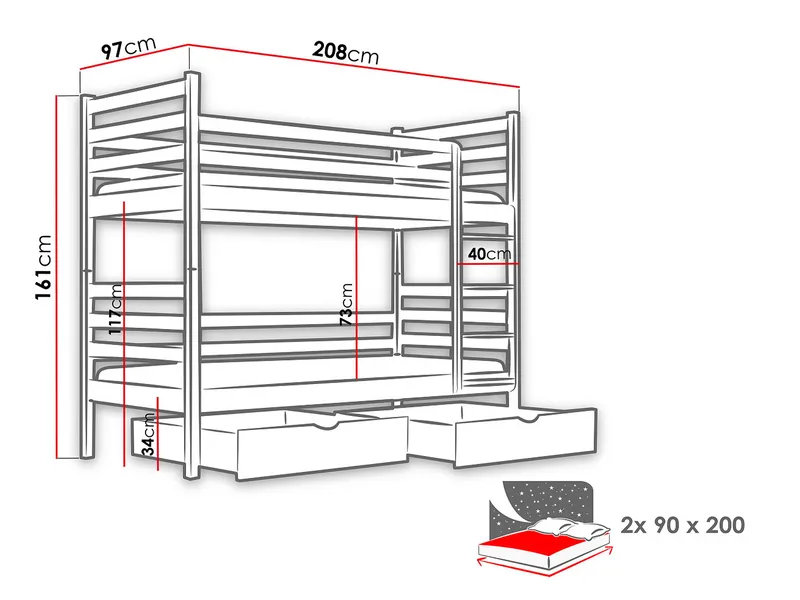 Suno Våningssäng Två Liggplatser 90x200 cm - Beige - Möbler - Sovrum - Sängar - Våningssängar & loftsängar