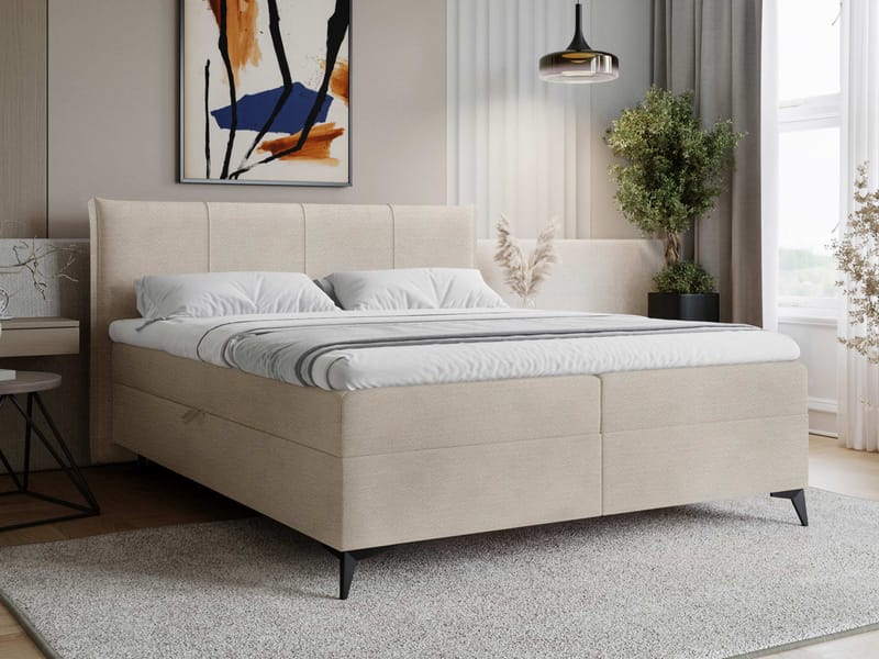 Thoros Komplett Sängpaket 140x200 cm Kontinentalsäng med Förvaring - Beige - Möbler - Sovrum - Sängar - Komplett Sängpaket
