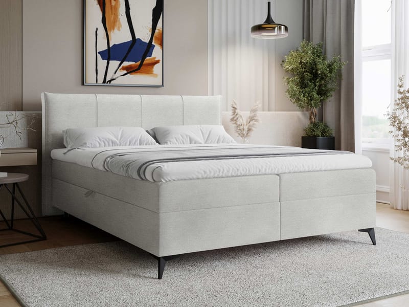 Thoros Komplett Sängpaket 140x200 cm Kontinentalsäng med Förvaring - Grå - Möbler - Sovrum - Sängar - Komplett Sängpaket