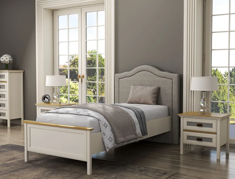 Tolina Sängram 100x200 cm - Crème, ek, grå - Möbler - Sovrum - Sängar - Sängar med förvaring