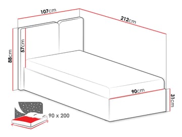 Travic Fällbar Sängram med Förvaring 90x200 cm i Tyg med Sänggavel - Ljusbeige - Möbler - Sovrum - Sängar - Sängar med förvaring