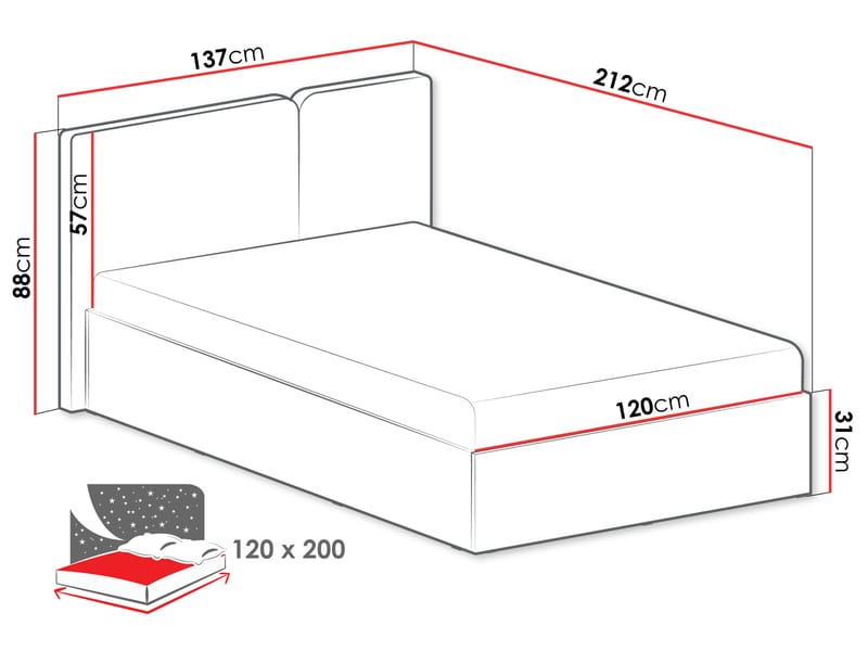 Travic Komplett Sängpaket med Förvaring 120x200 cm i Tyg med Sänggavel + Bäddmadrass - Ljusbeige - Möbler - Sovrum - Sängar - Sängar med förvaring