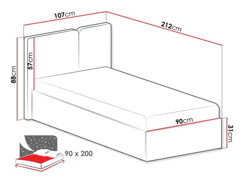 Travic Sängram 90x200 cm i Tyg och Ljust Trä med Sänggavel - Greige - Möbler - Sovrum - Sängar - Sängar med förvaring