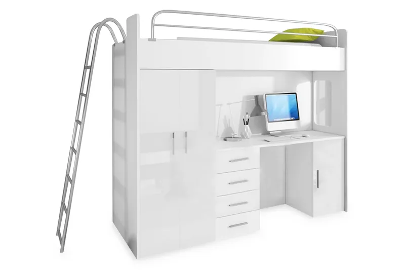 Mcreath Barnsäng med Förvaring och Skrivbord 245 cm, Vit