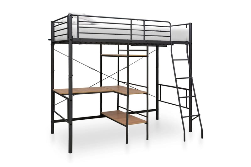 Våningssäng med bord svart metall 90x200 cm - Svart - Våningssängar & loftsängar