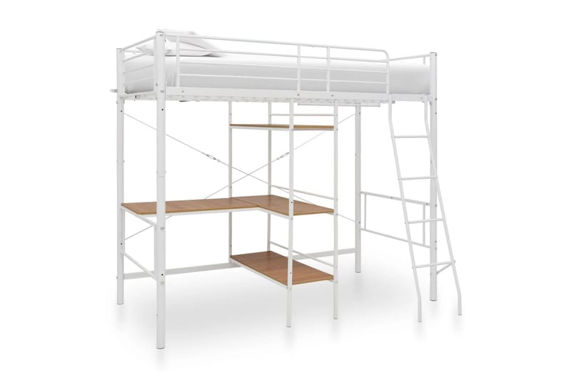 Våningssäng med bord vit metall 90x200 cm - Vit - Våningssängar & loftsängar