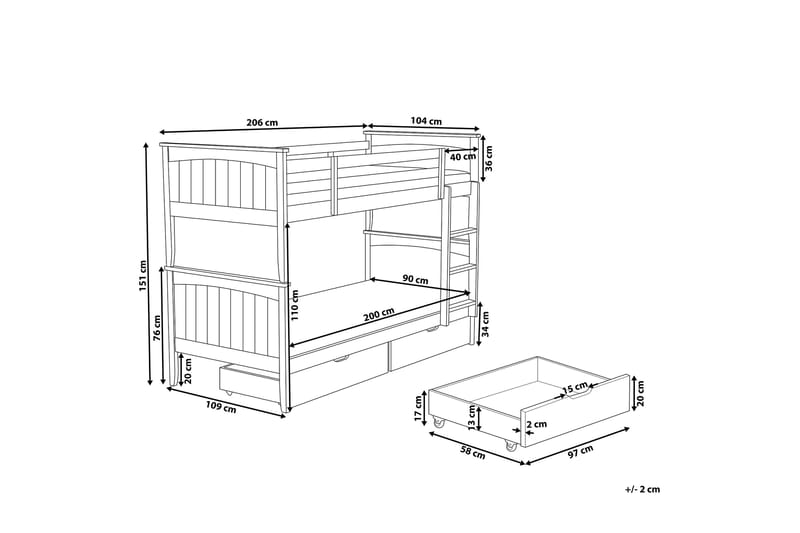 SEMALLE Våningssäng 90x200 cm med Förvaring Vit - Möbler - Sovrum - Sängar - Våningssängar & loftsängar