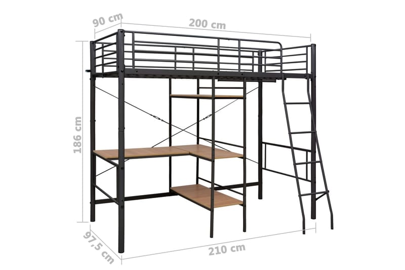 Våningssäng med bord svart metall 90x200 cm - Svart - Möbler - Sovrum - Sängar - Våningssängar & loftsängar