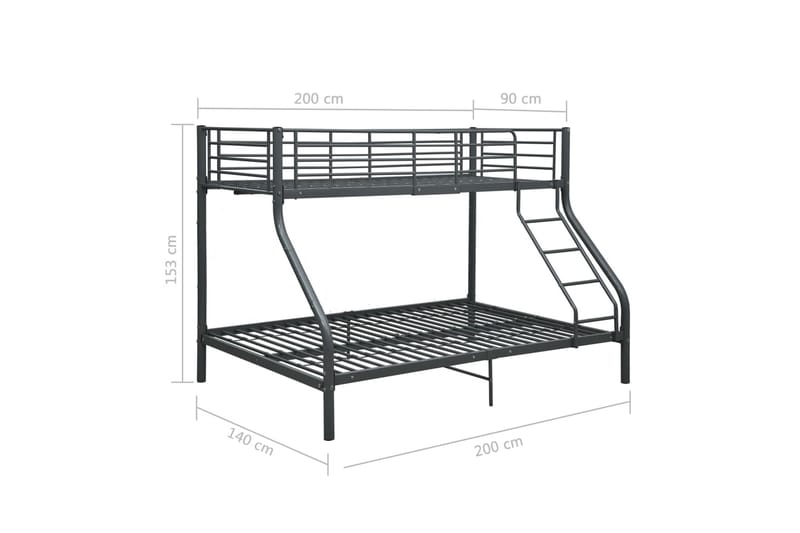 Våningssäng svart metall 140x200/90x200 cm - Svart - Möbler - Sovrum - Sängar - Våningssängar & loftsängar