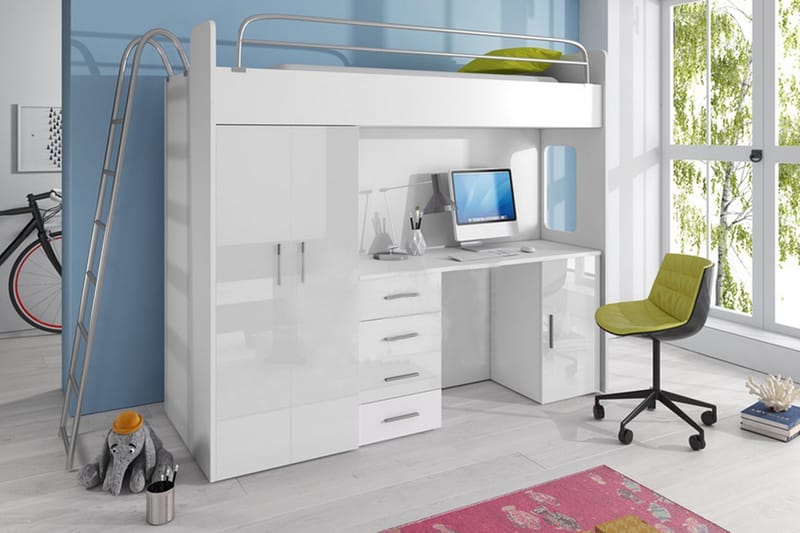 YULIETH Barnsäng med Förvaring och Skrivbord 245 cm Vit - Möbler - Sovrum - Sängar - Våningssängar & loftsängar