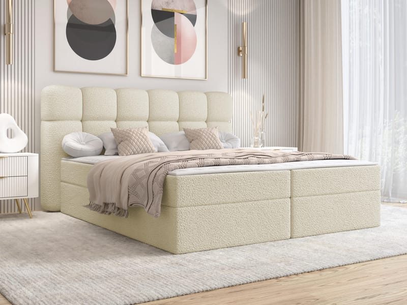 Varlen Komplett Sängpaket Kontinentalsäng med förvaring 140x200 cm Rutad - beige - Möbler - Sovrum - Sängar - Kontinentalsängar