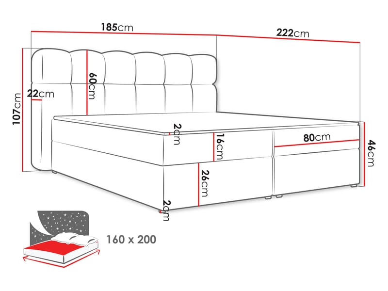 Varlen Komplett Sängpaket Kontinentalsäng med förvaring 160x200 cm Rutad - grå - Möbler - Sovrum - Sängar - Kontinentalsängar
