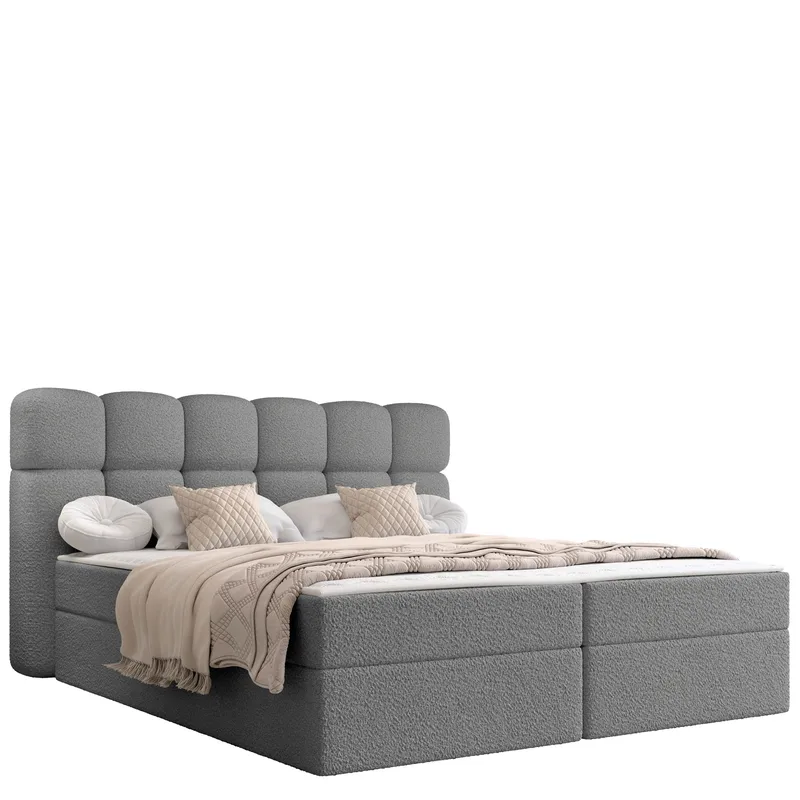 Varlen Komplett Sängpaket Kontinentalsäng med förvaring 160x200 cm Rutad, grå