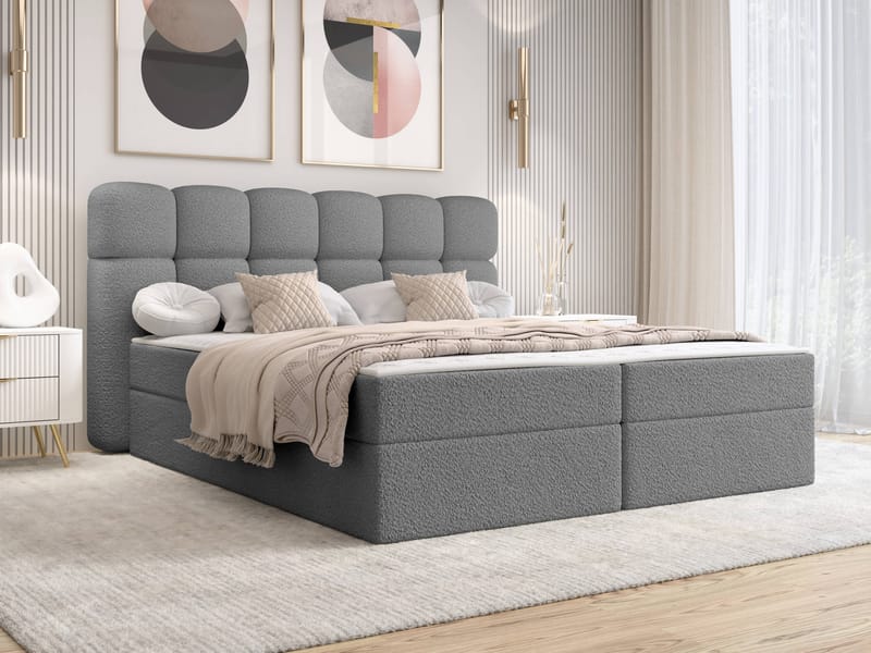 Varlen Komplett Sängpaket Kontinentalsäng med förvaring 160x200 cm Rutad - grå - Möbler - Sovrum - Sängar - Kontinentalsängar