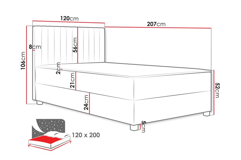 Veyran Sängpaket Kontinentalsäng med Förvaring 120x200 cm - Grå - Möbler - Sovrum - Sängar - Komplett Sängpaket
