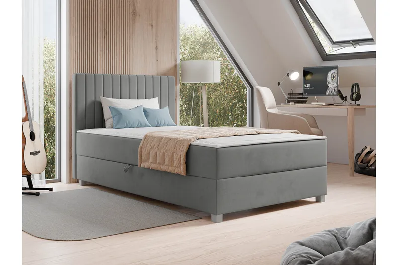 Veyran Sängpaket Kontinentalsäng med Förvaring 120x200 cm - Grå - Möbler - Sovrum - Sängar - Komplett Sängpaket