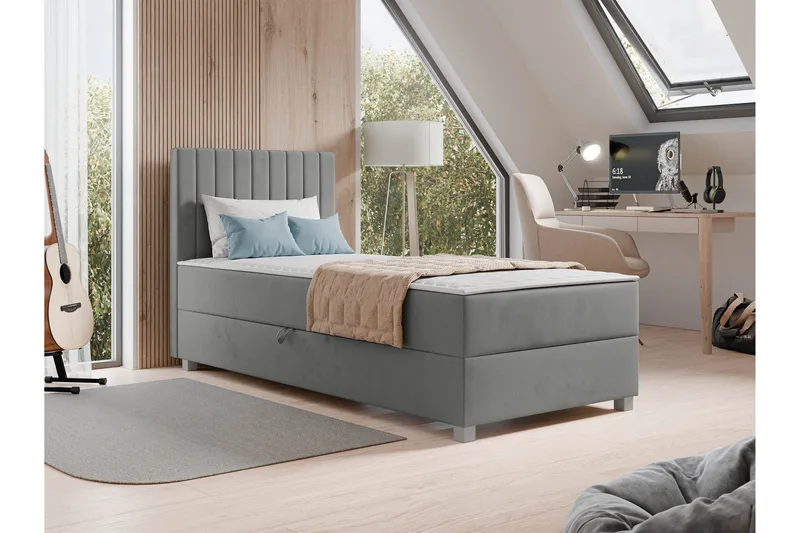 Veyran Sängpaket Kontinentalsäng med Förvaring 90x200 cm - Grå - Möbler - Sovrum - Sängar - Komplett Sängpaket