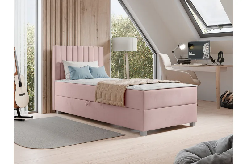 Veyran Sängpaket Kontinentalsäng med Förvaring 90x200 cm - Rosa - Möbler - Sovrum - Sängar - Komplett Sängpaket