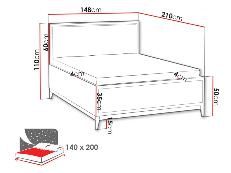 Zeylor Sängram 140x200 cm - Beige - Möbler - Sovrum - Sängar - Sängar med förvaring