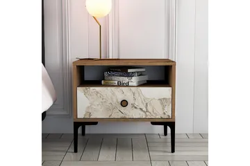 Ameias Sängbord 56x40 cm Brun/Vit - Hanah Home - Möbler - Sovrum - Sängbord