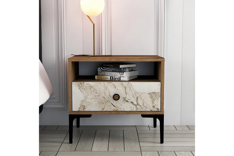 Ameias Sängbord 56x40 cm Brun/Vit - Hanah Home - Möbler - Sovrum - Sängbord