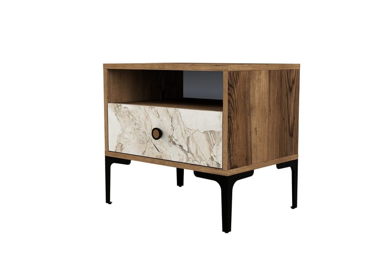 Ameias Sängbord 56x40 cm Brun/Vit - Hanah Home - Möbler - Sovrum - Sängbord