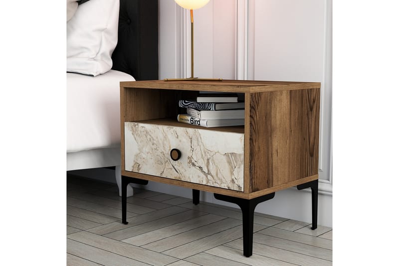AMEIAS Sängbord 56x40 cm Brun/Vit - Möbler - Sovrum - Sängbord