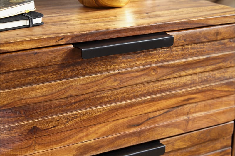 ANTASIA Sängbord 60 cm med Förvaring 2 Lådor Massivt Trä/Sva - Möbler - Sovrum - Sängbord