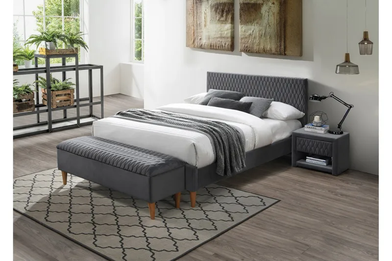 Azurro Sängbord 50 cm - Sammet/Grå - Möbler - Sovrum - Sängbord