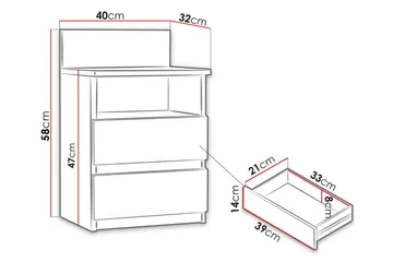 Basildon Sängbord 40 cm med Förvaring 2 Lådor + Hylla - Svart - Möbler - Sovrum - Sängbord