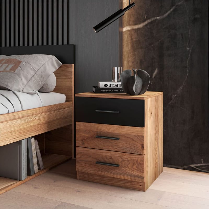 Sängbord Beta med 3 lådor - Mauvella ek - Möbler - Sovrum - Sängbord