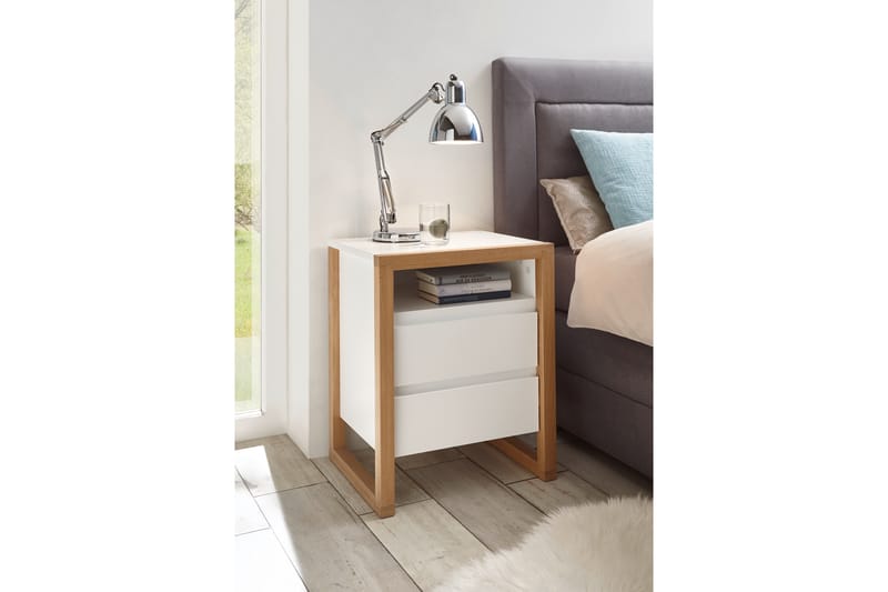 BIANCULLI Nattduksbord 48 cm Vit|Ek - Möbler - Sovrum - Sängbord