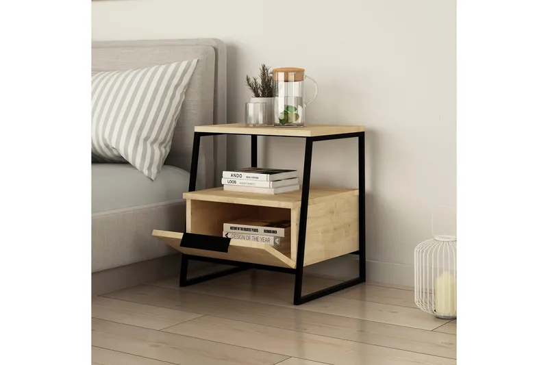 Bodsjö Sängbord 45 cm med Förvaring Hylla + Lucka - Brun - Möbler - Sovrum - Sängbord