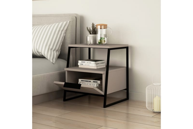 Bodsjö Sängbord 45 cm med Förvaring Hylla + Lucka - Grå - Möbler - Sovrum - Sängbord