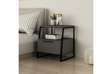 Bodsjö Sängbord 45 cm med Förvaring Hylla + Lucka - Grå/Svart - Möbler - Sovrum - Sängbord