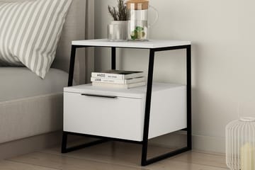 Bodsjö Sängbord 45 cm med Förvaring Hylla + Lucka - Vit/Svart - Möbler - Sovrum - Sängbord
