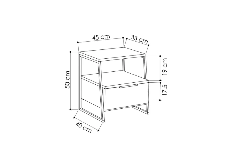 Bodsjö Sängbord 45 cm med Förvaring Hylla + Lucka - Vit/Svart - Möbler - Sovrum - Sängbord