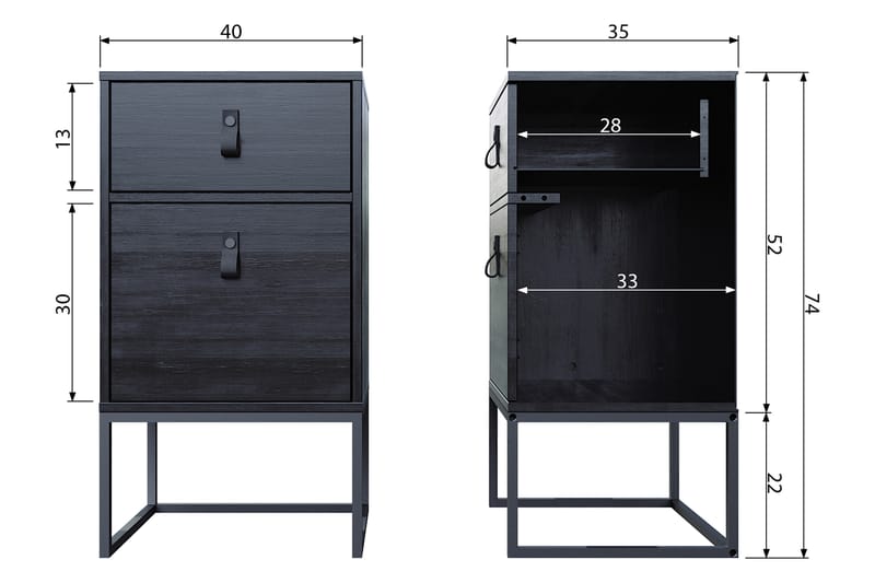 BOTROS Sängbord 40 cm Svart - Möbler - Sovrum - Sängbord