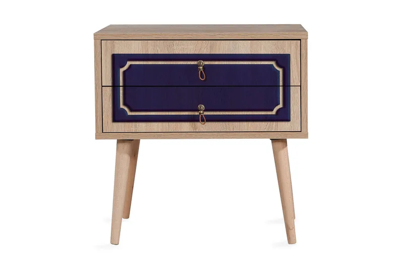Brokind Sängbord 60 cm med Förvaring 2 Lådor Dekor - Natur/Blå - Möbler - Sovrum - Sängbord