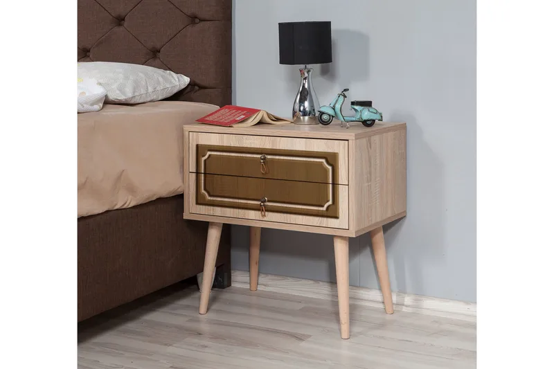 Brokind Sängbord 60 cm med Förvaring 2 Lådor Dekor - Natur/Brun - Möbler - Sovrum - Sängbord